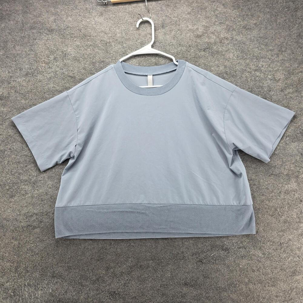 Athleta T-Shirt Womens L Gray Crew Neck Pullover Stretch Lightweight Jersey
